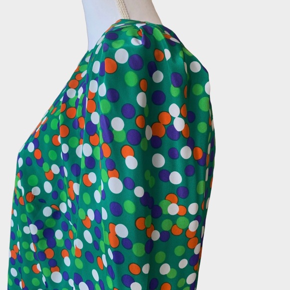 VINTAGE CLASSIQUE  GREEN TWO PIECE COLORFUL POLKA-DOTED DRESS - Picture 14 of 16